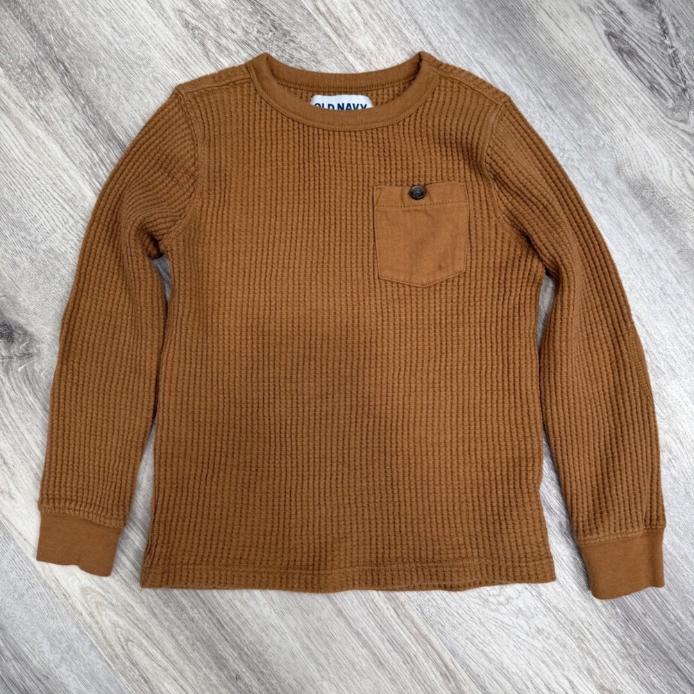 Old Navy Kids Boys Brown‎ Waffle Knit Long Sleeve Shirt Size 5T